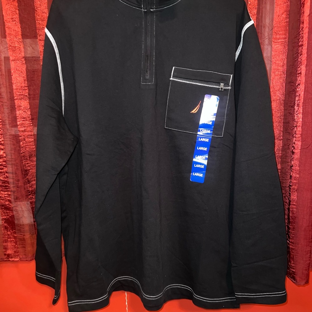 Nautica Men's Black Long Sleeve Tee with White Accents